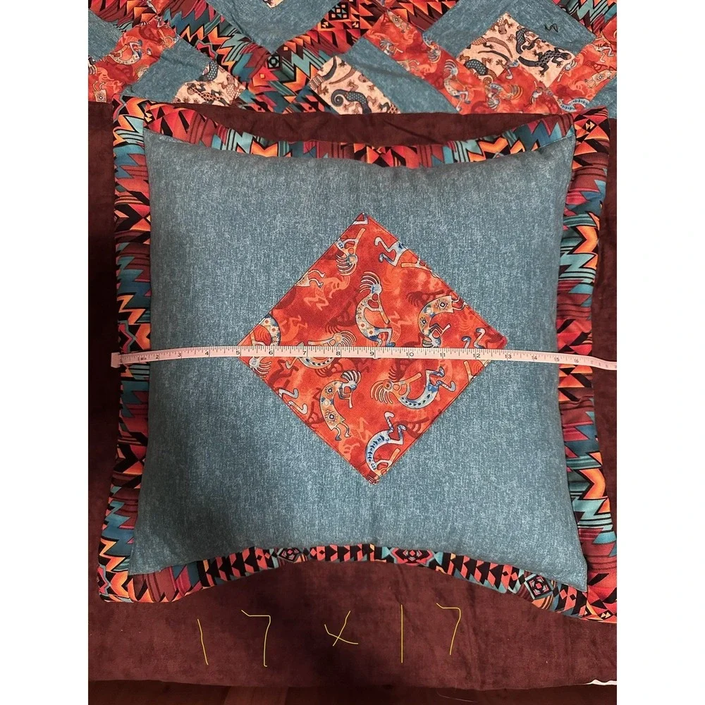 Handmade King Size Quit Southwest Style With Kokopelli, Pillows And Shams